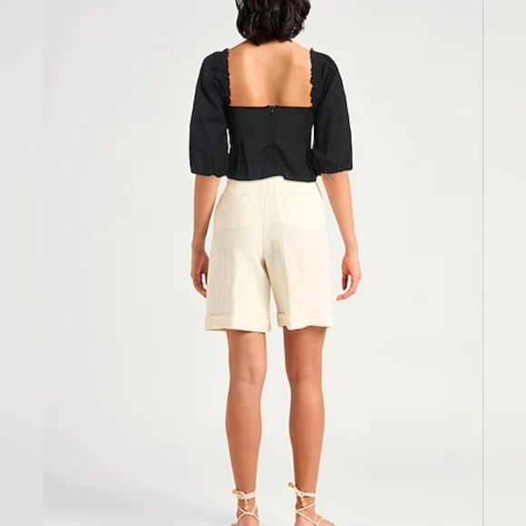 PINKO CROP Black Peplum Top Puffed Sleeve Darts Woven Square Size 2 170/80A - Picture 5 of 12